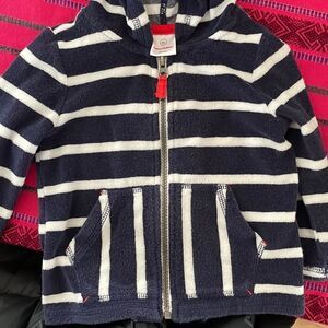 Hanna Andersson navy and white stripe Terrycloth zip hoodie 2T
